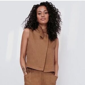 LUNYA Woven Linen Sleeveless Shirt Tank Caramel Small
